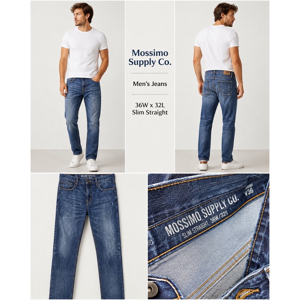 Mossimo Supply Co Mens Slim Straight Jeans Blue Medium Wash 36W x 32L Stretch